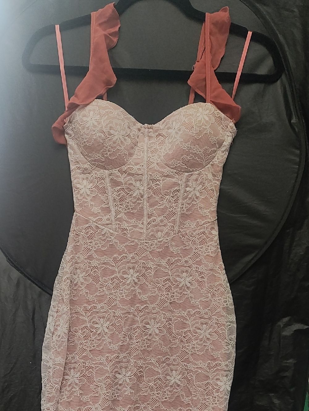 Windsor Pink Lace Bustier Slip Dress with Ruffle Straps